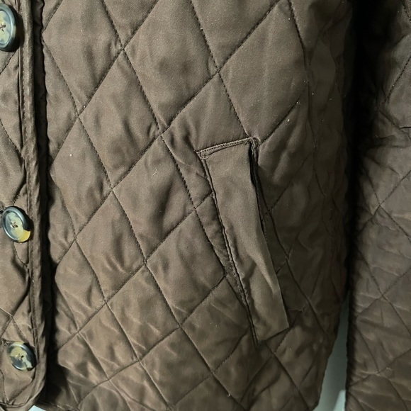 LILLY PULITZER Brown Quilted Lined Jacket Coat Printed Flip cuffs - Picture 5 of 6